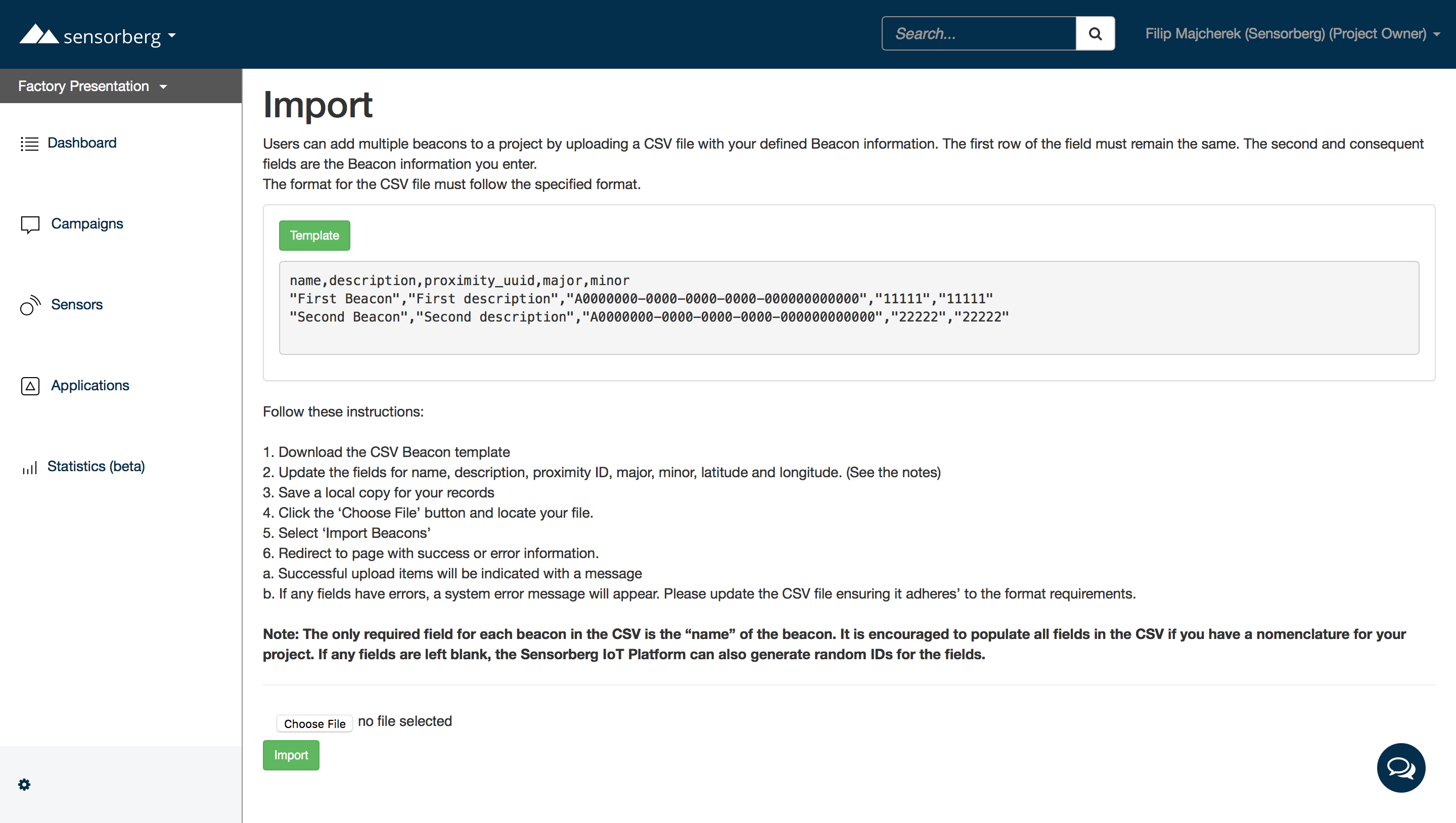 CSV Beacon Uploader: Beacon Management Platform